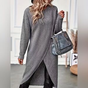 Gray Knit Sweater Dress